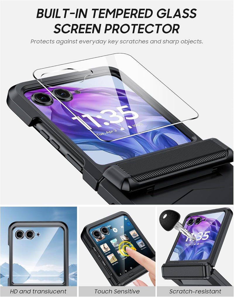 Vizvera for Motorola Razr+ (Plus) 2024 Case with Hinge Cover, Built-in Screen Protector Shockproof All-Inclusive Smartphone Cover Wireless Charging for Motorola Razr+ (Plus) 2024(Black) - Image 3
